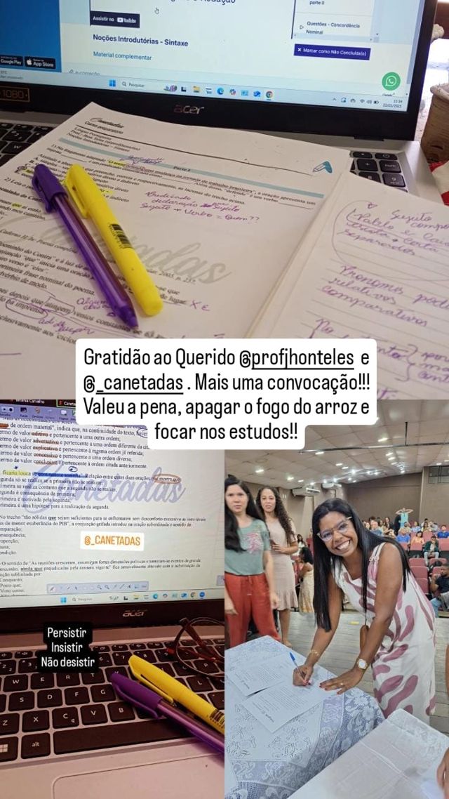 Story de aluna agradecendo ao Prof. Jhon e ao Canetadas por mais uma convocação
